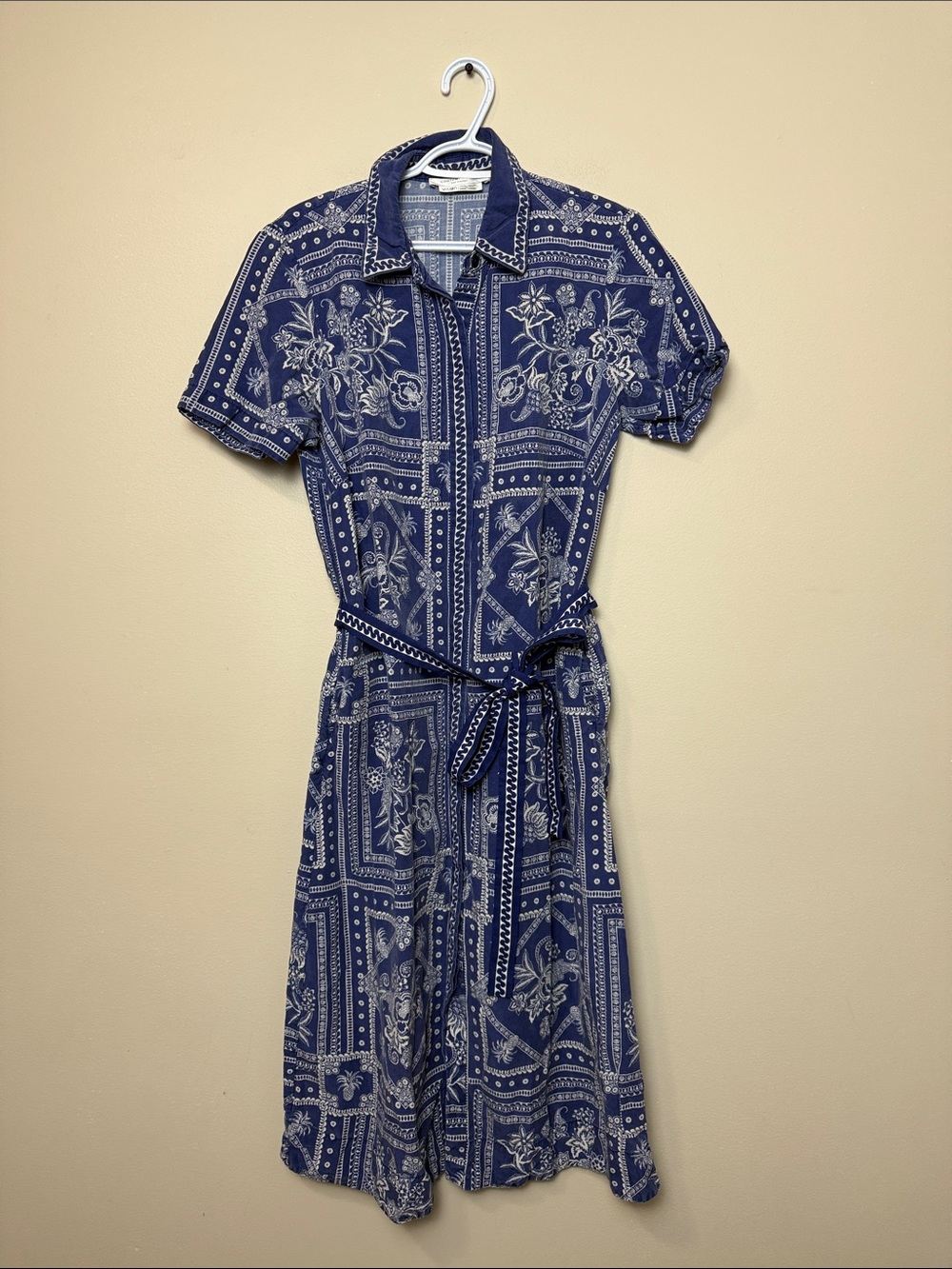 Simons Contemporaine linen blend Floral Shirt maxi Dress with Tie Belt size